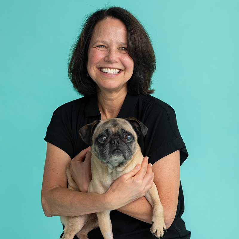 SF SPCA CFO Monica Bonny with Shelter Dog Chippy